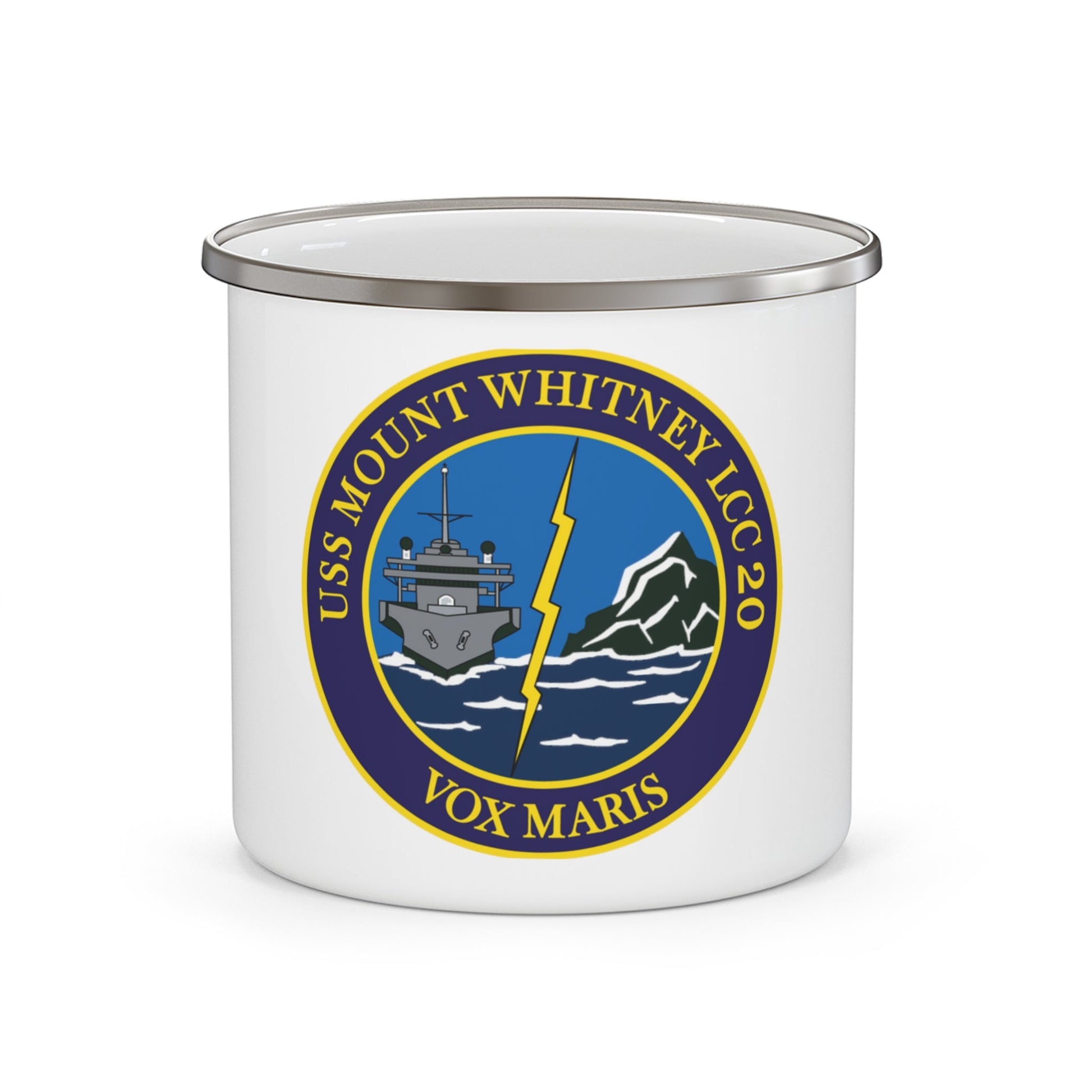 USS Mount Whitney LLC 20 VOX MARIS v2 (U.S. Navy) Enamel Mug 12oz-12oz-The Sticker Space