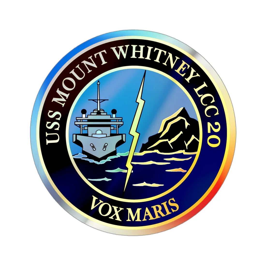 USS Mount Whitney LLC 20 VOX MARIS v2 (U.S. Navy) Holographic STICKER Die-Cut Vinyl Decal 3 Inch Holographic - The Sticker Space