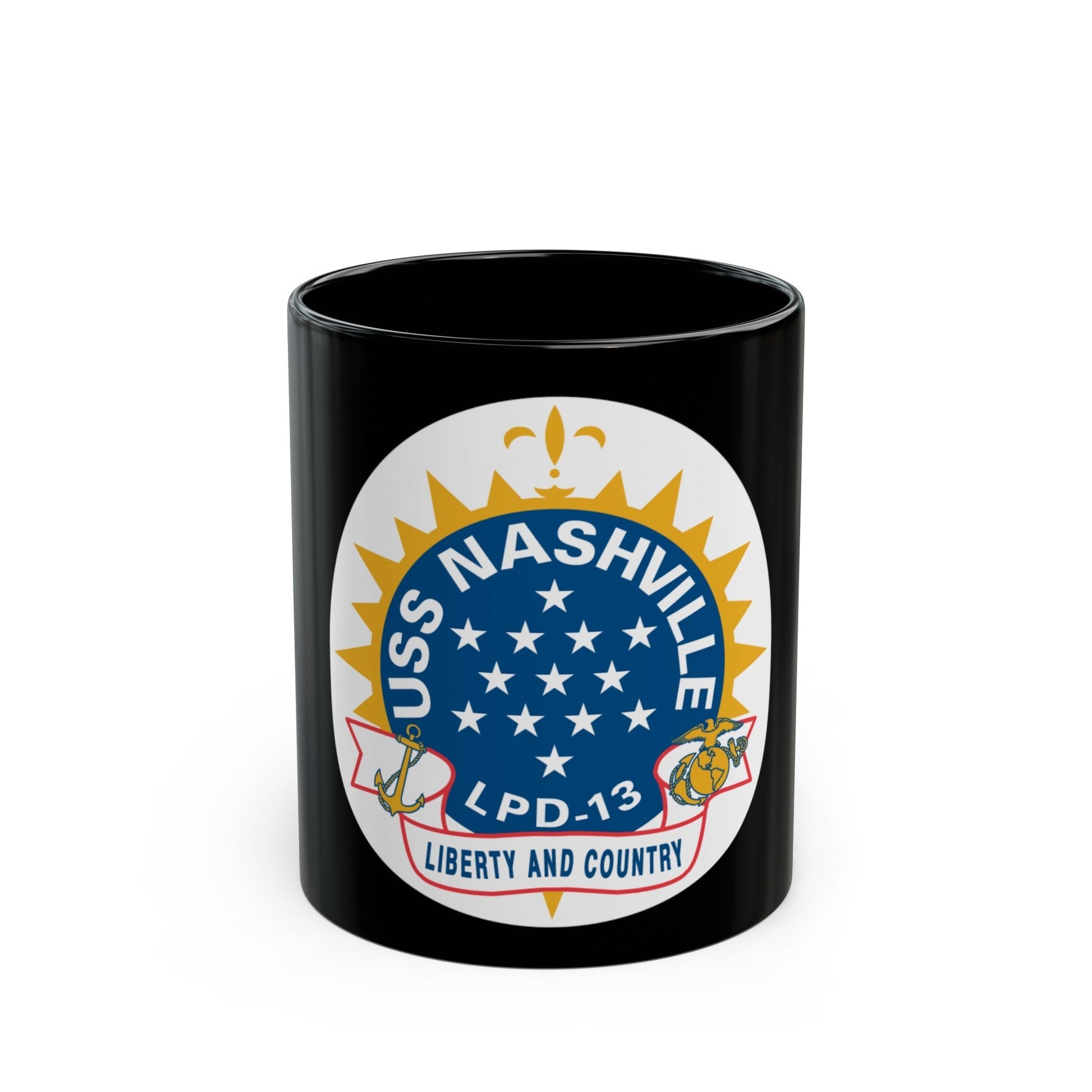 USS Nashille LPD 13 (U.S. Navy) Black Coffee Mug-11oz-The Sticker Space