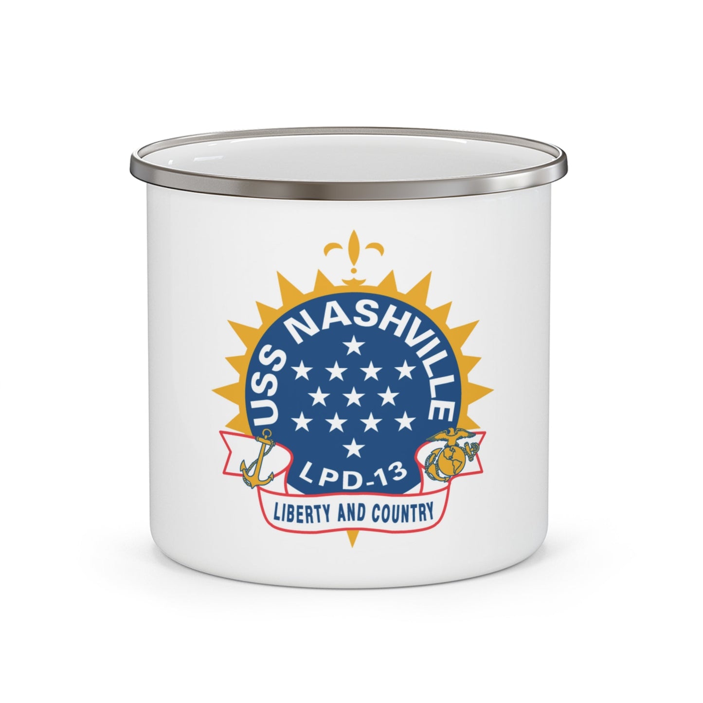 USS Nashille LPD 13 (U.S. Navy) Enamel Mug 12oz-12oz-The Sticker Space