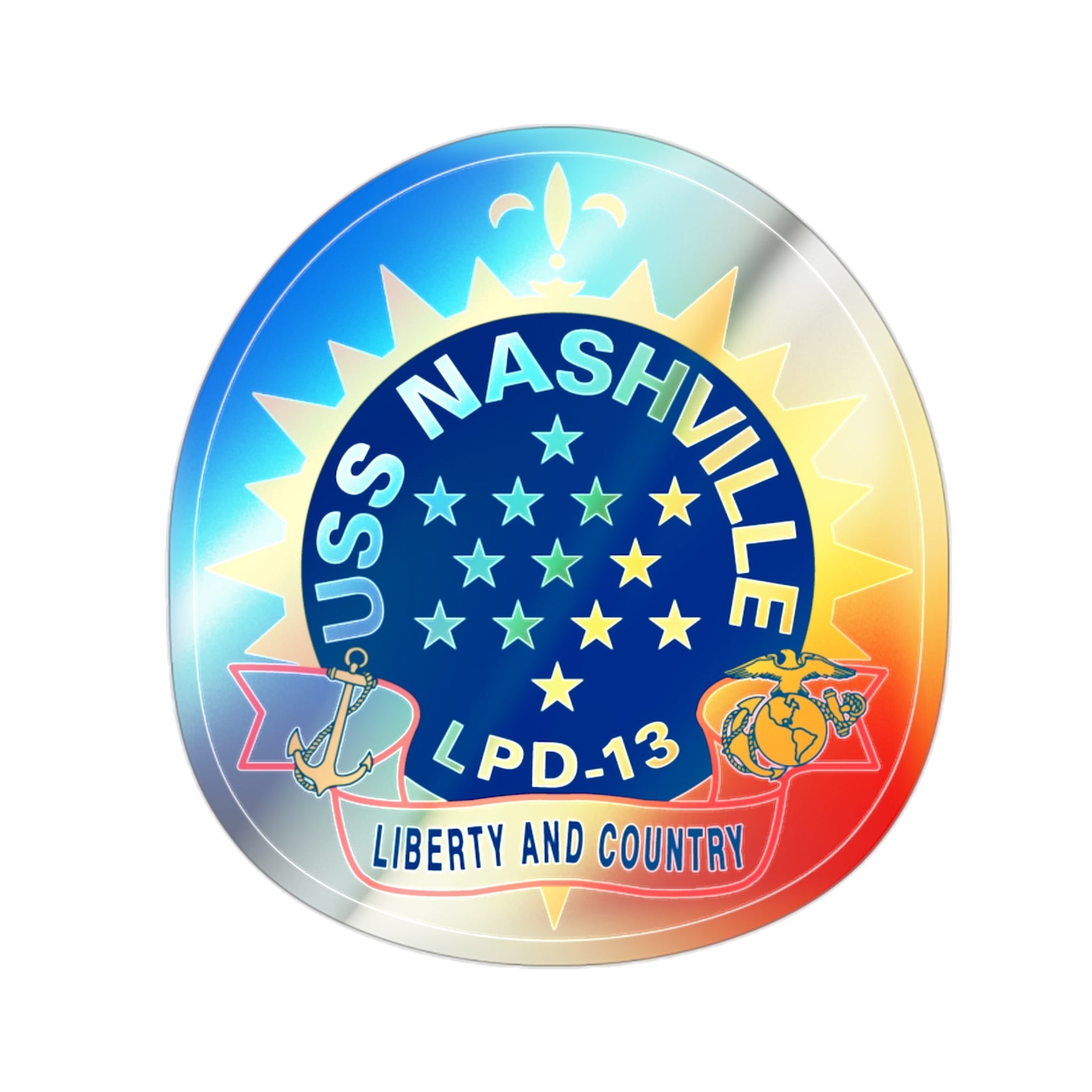 USS Nashille LPD 13 (U.S. Navy) Holographic STICKER Die-Cut Vinyl Decal-2 Inch-The Sticker Space