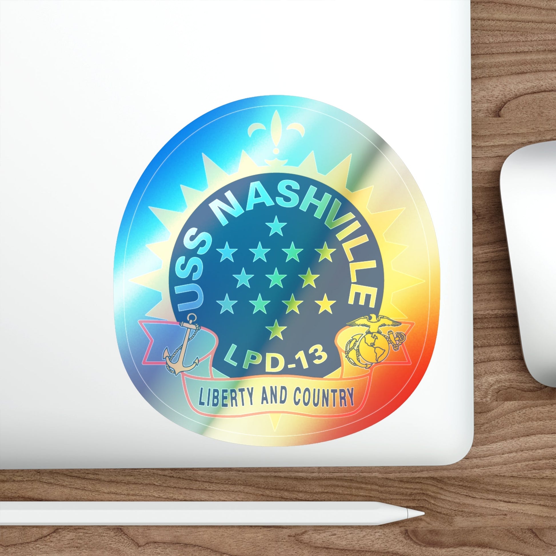 USS Nashille LPD 13 (U.S. Navy) Holographic STICKER Die-Cut Vinyl Decal-The Sticker Space