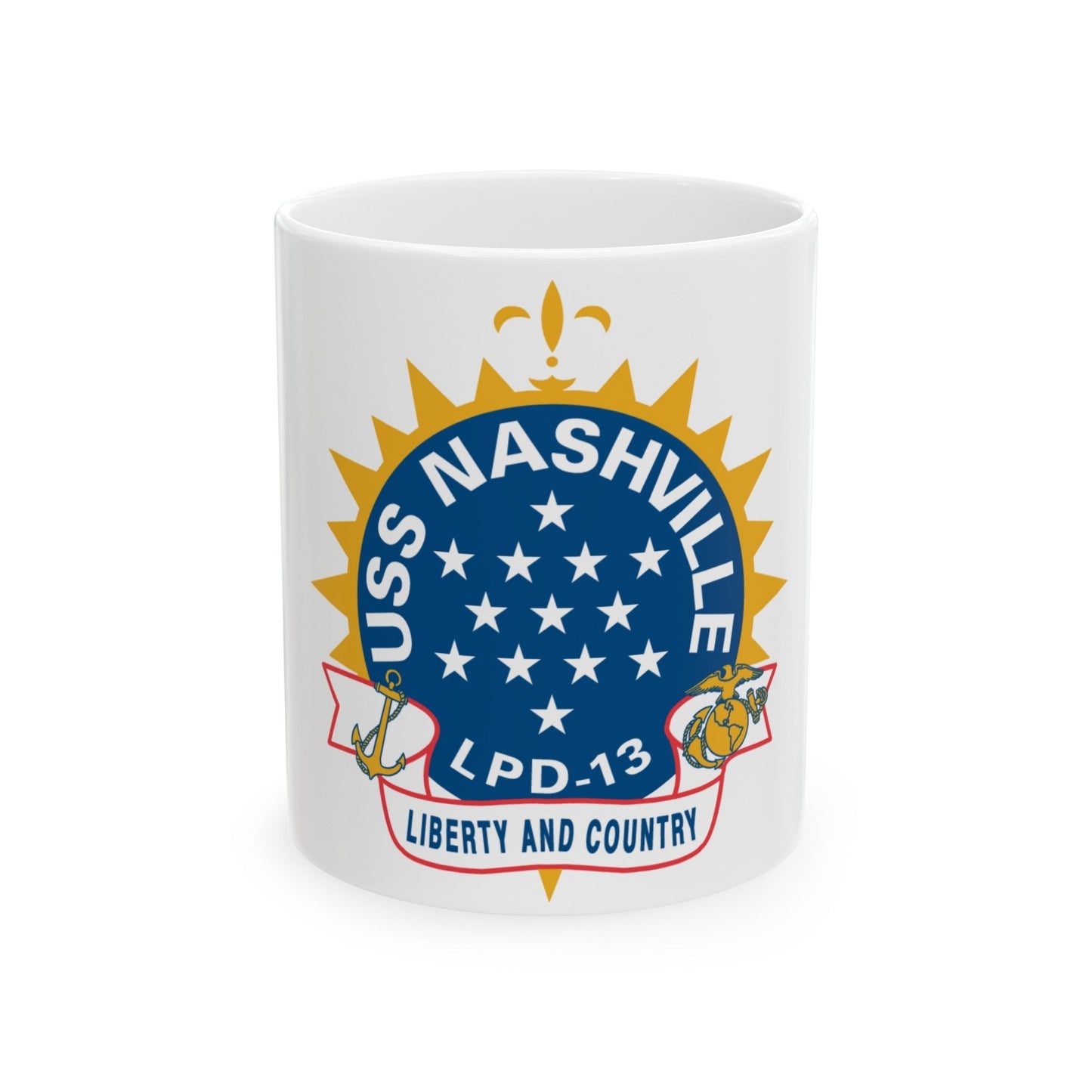 USS Nashille LPD 13 (U.S. Navy) White Coffee Mug-11oz-The Sticker Space