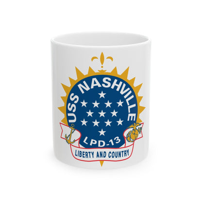 USS Nashille LPD 13 (U.S. Navy) White Coffee Mug-11oz-The Sticker Space