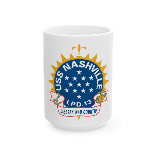 USS Nashille LPD 13 (U.S. Navy) White Coffee Mug-15oz-The Sticker Space