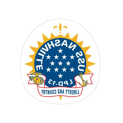 USS Nashille LPD 13 (U.S. Navy) REVERSE PRINT Transparent Die-Cut STICKER 3 Inch Die-Cut Transparent - The Sticker Space