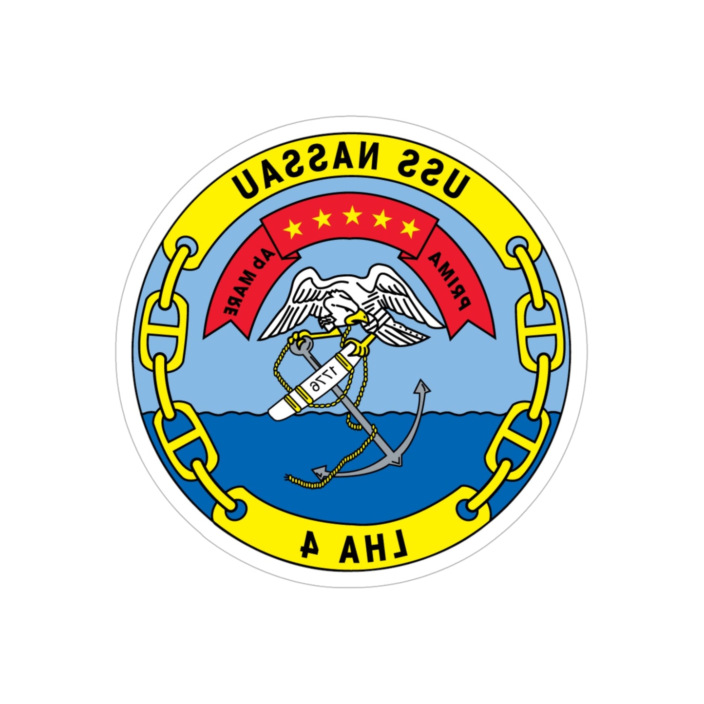 USS Nassau LHA 4 (U.S. Navy) REVERSE PRINT Transparent STICKER-5" × 5"-The Sticker Space