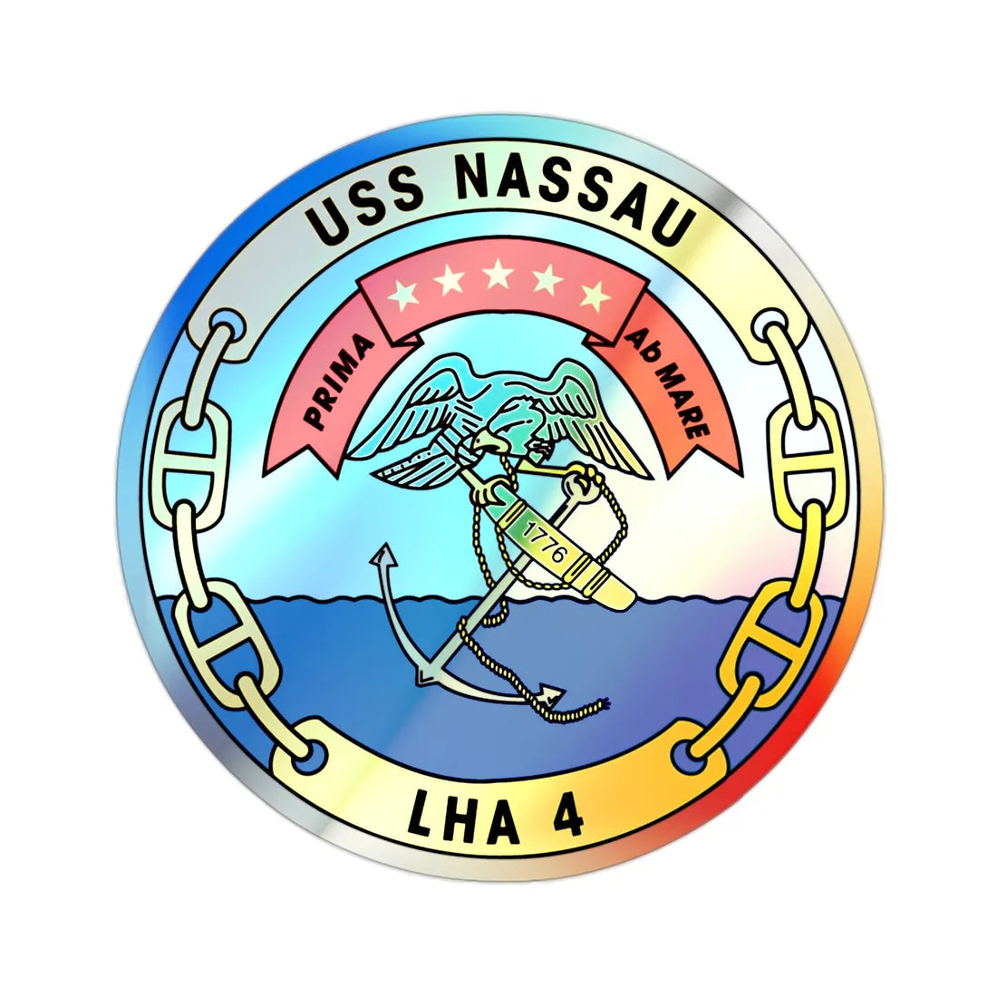 USS Nassau LHA 4 (U.S. Navy) Holographic STICKER Die-Cut Vinyl Decal 2 Inch Holographic - The Sticker Space