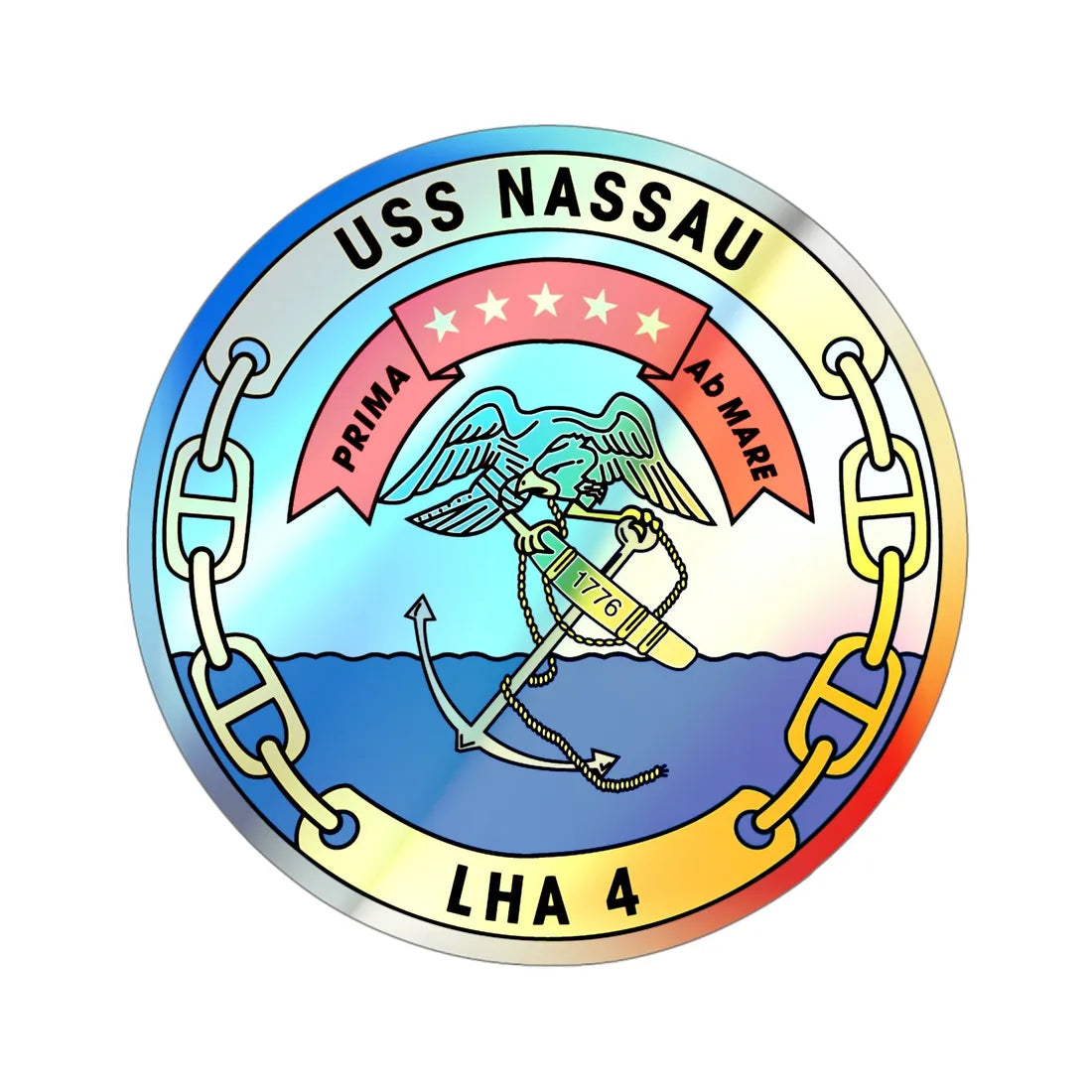 USS Nassau LHA 4 (U.S. Navy) Holographic STICKER Die-Cut Vinyl Decal 4 Inch Holographic - The Sticker Space
