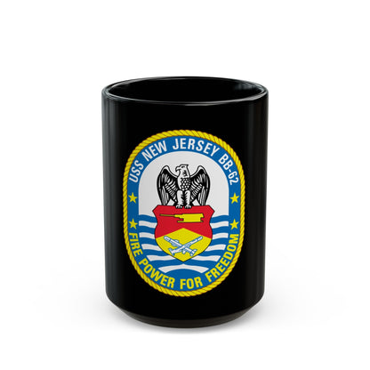 USS New Jersey BB 62 Fire Power For Freedom (U.S. Navy) Black Coffee Mug-15oz-The Sticker Space