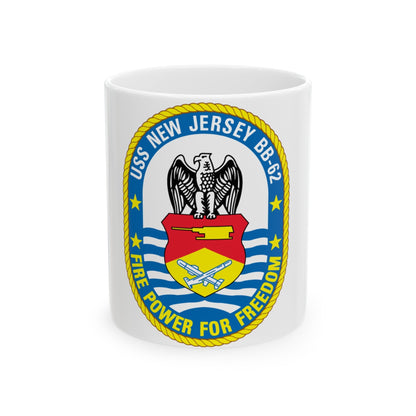 USS New Jersey BB 62 Fire Power For Freedom (U.S. Navy) White Coffee Mug-11oz-The Sticker Space