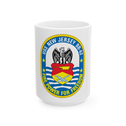 USS New Jersey BB 62 Fire Power For Freedom (U.S. Navy) White Coffee Mug-15oz-The Sticker Space