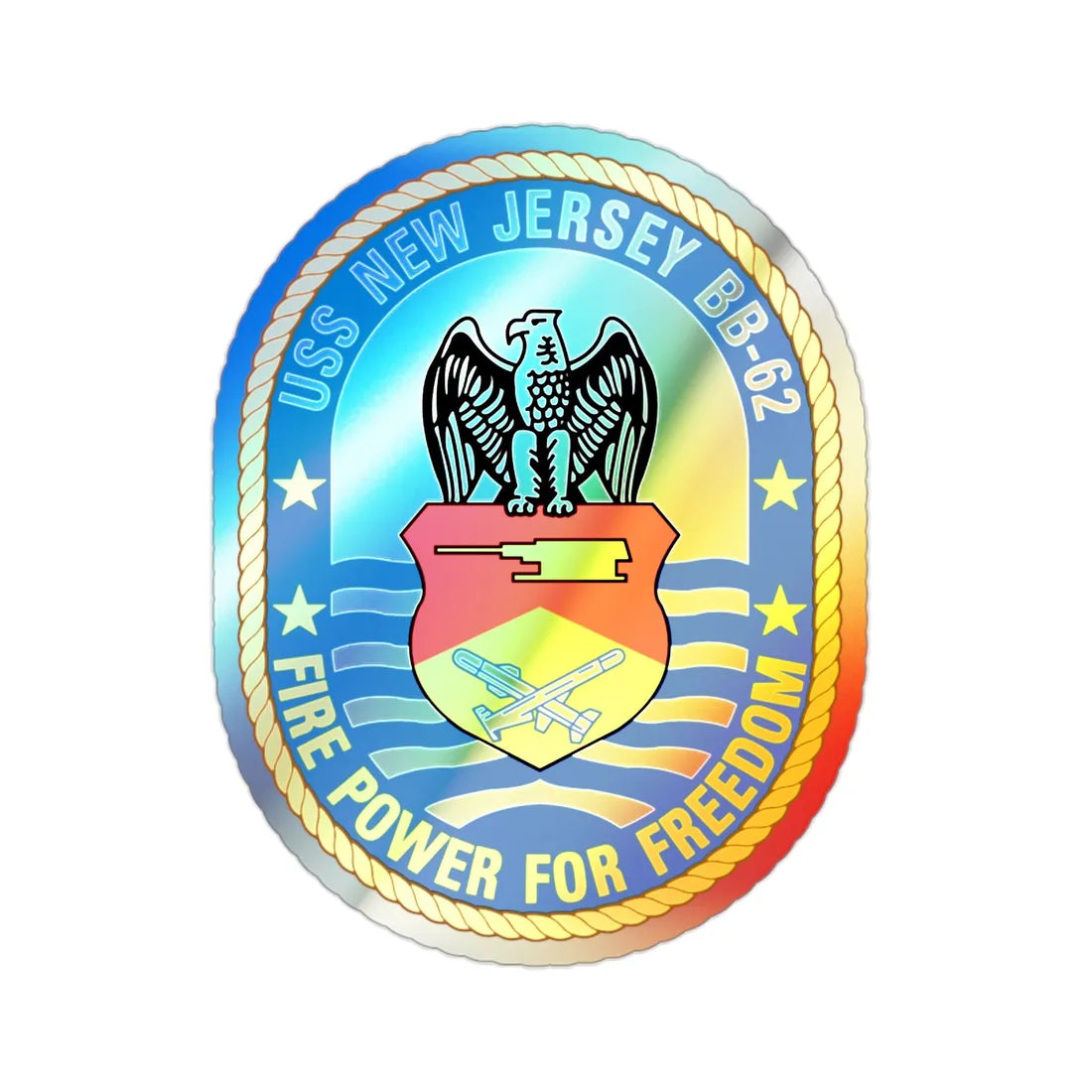 USS New Jersey BB 62 Fire Power For Freedom (U.S. Navy) Holographic STICKER Die-Cut Vinyl Decal 2 Inch Holographic - The Sticker Space