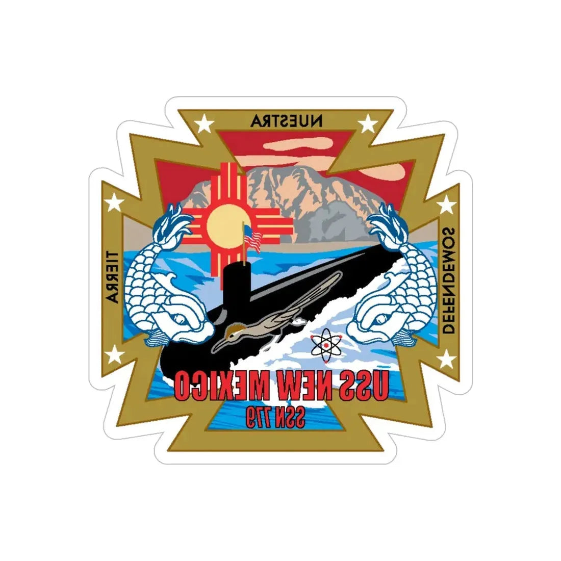 USS New Mexico (U.S. Navy) REVERSE PRINT Transparent Die-Cut STICKER 5 Inch Die-Cut Transparent - The Sticker Space