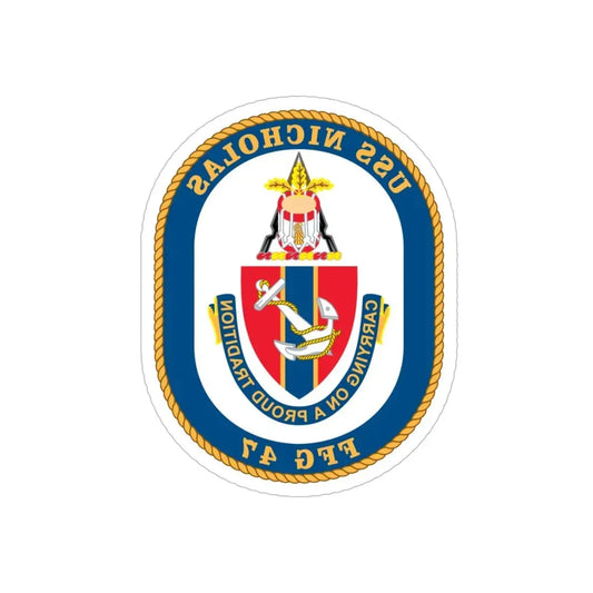 USS Nicholas FFG 47 (U.S. Navy) REVERSE PRINT Transparent Die-Cut STICKER 6 Inch Die-Cut Transparent - The Sticker Space