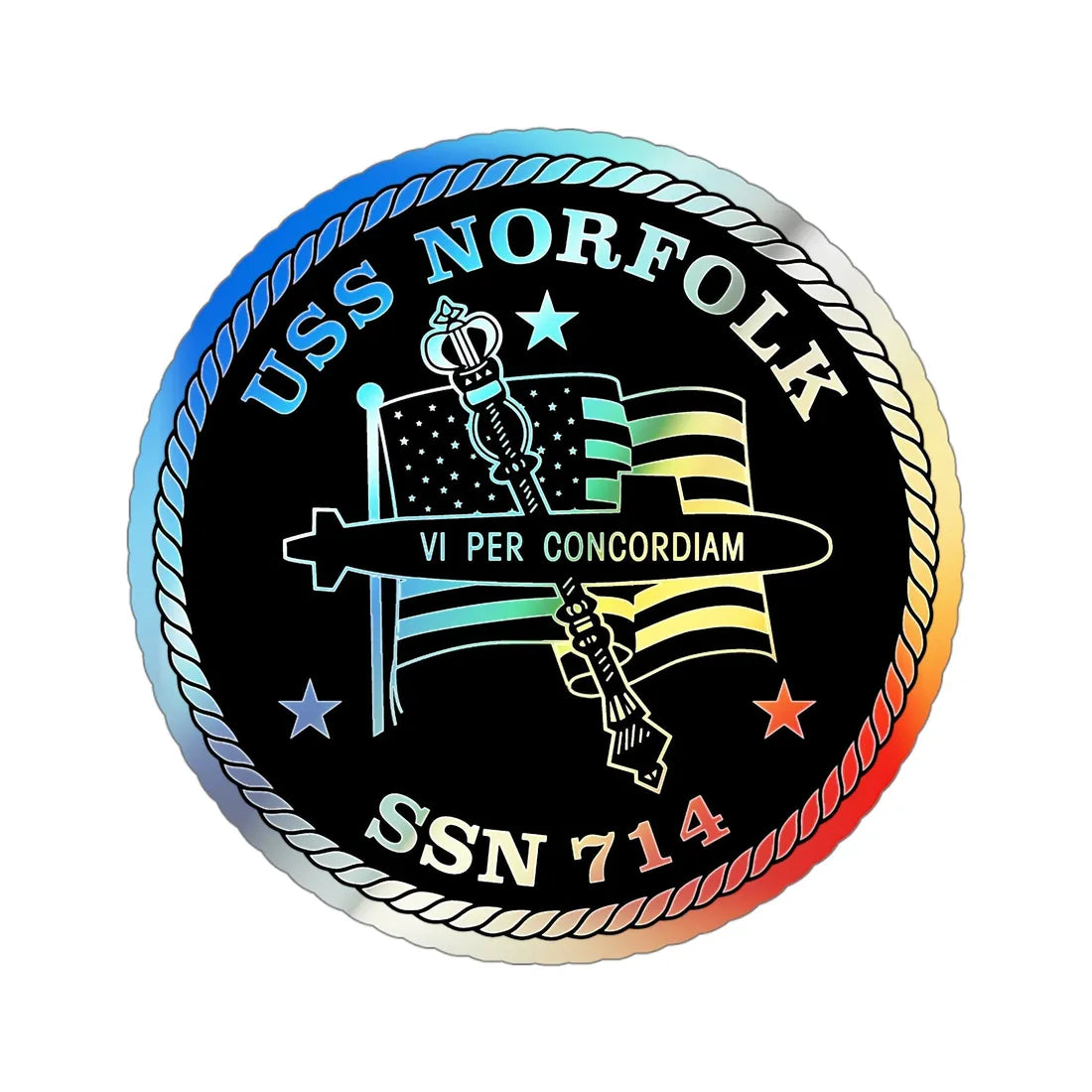 USS Norfolk SSN 714 (U.S. Navy) Holographic STICKER Die-Cut Vinyl Decal 4 Inch - The Sticker Space