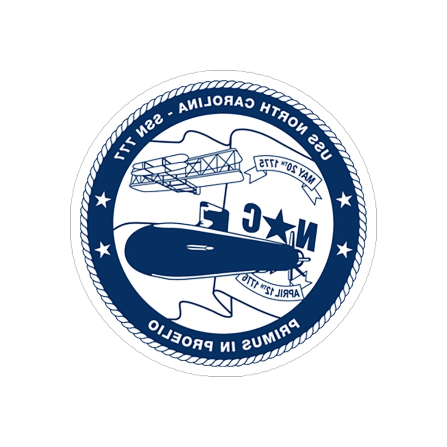 USS North Carolina SSN 777 (U.S. Coast Guard) REVERSE PRINT Transparent STICKER-3" × 3"-The Sticker Space