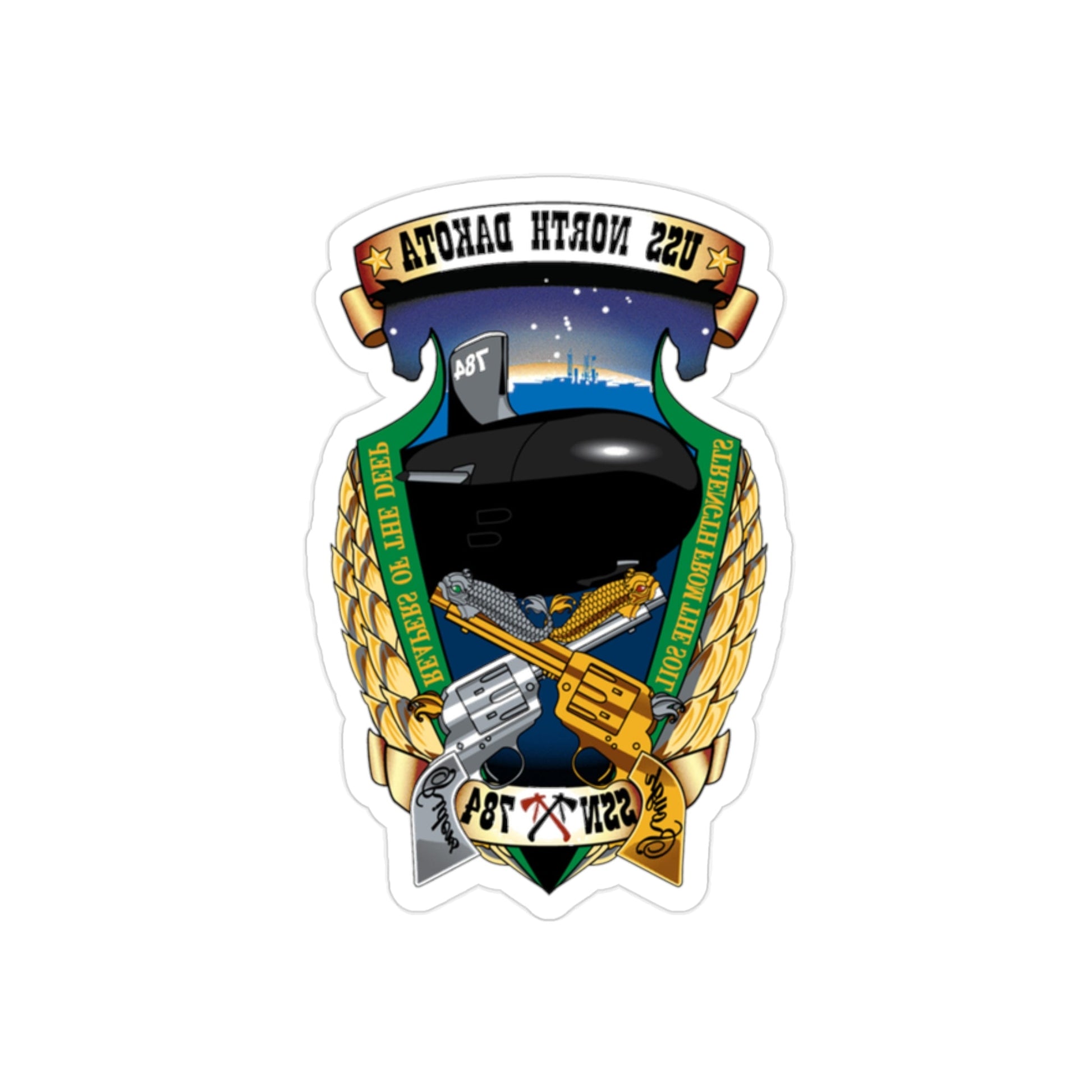 USS North Dakota SSN 784 (U.S. Navy) REVERSE PRINT Transparent STICKER-2" × 2"-The Sticker Space