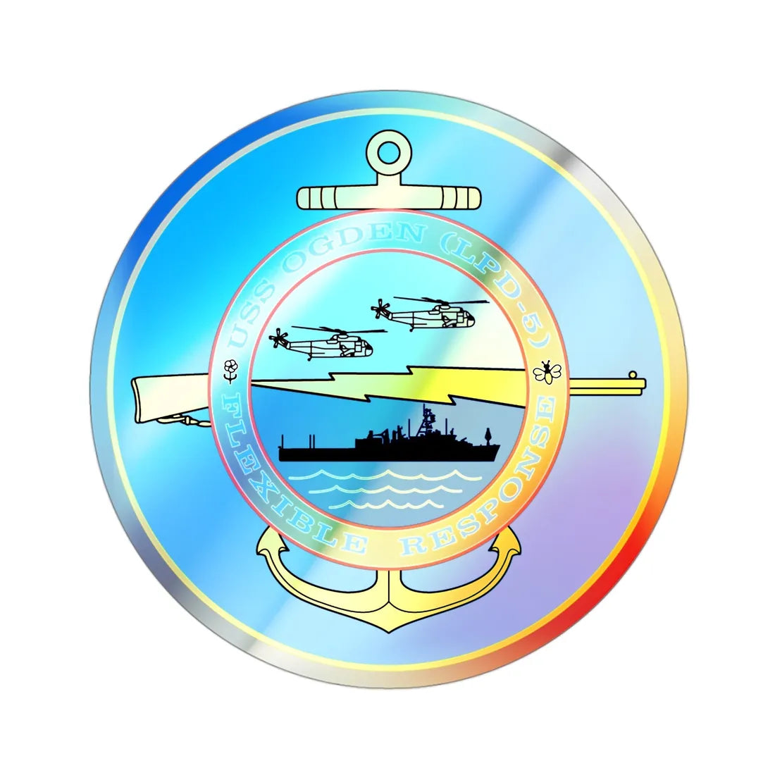 USS OGDEN LPD 5 Flexible Response (U.S. Navy) Holographic STICKER Die-Cut Vinyl Decal 3 Inch - The Sticker Space