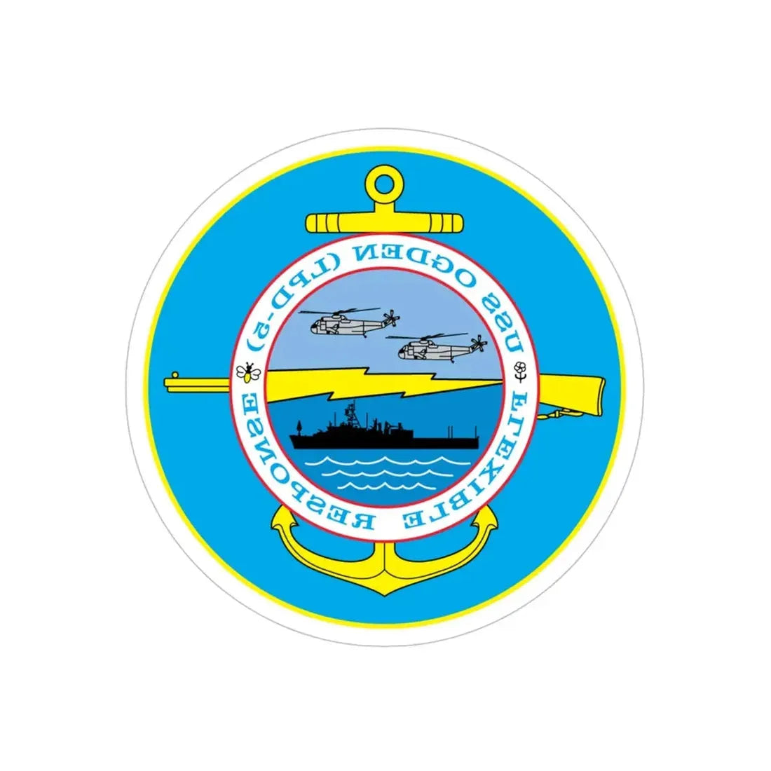 USS OGDEN LPD 5 Flexible Response (U.S. Navy) REVERSE PRINT Transparent Die-Cut STICKER 4 Inch Die-Cut Transparent - The Sticker Space
