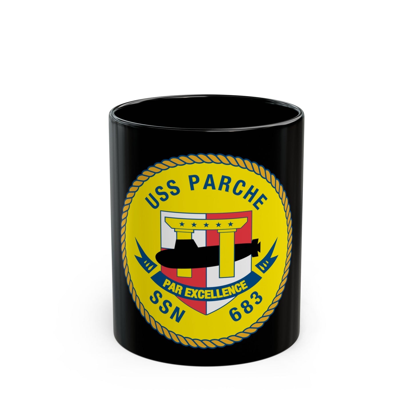 USS PArche SSN 683 (U.S. Navy) Black Coffee Mug-11oz-The Sticker Space