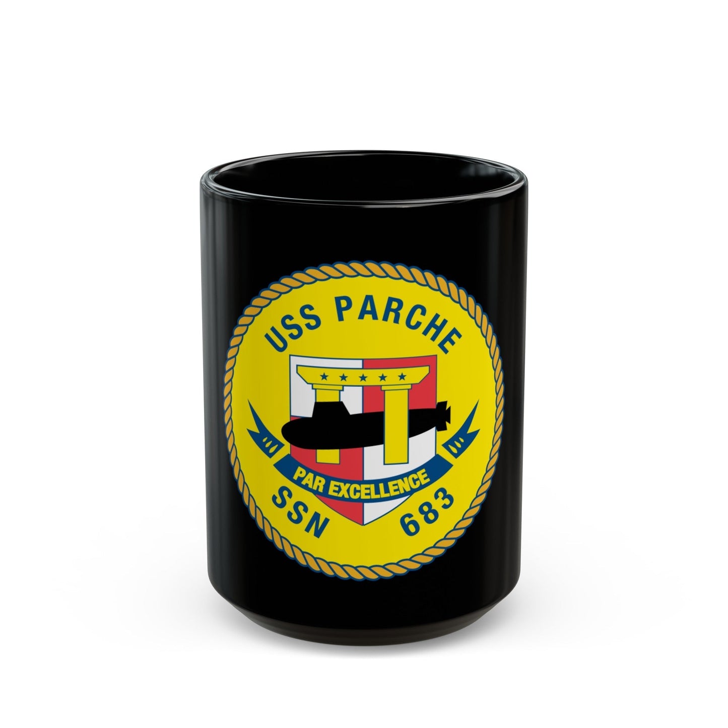 USS PArche SSN 683 (U.S. Navy) Black Coffee Mug-15oz-The Sticker Space