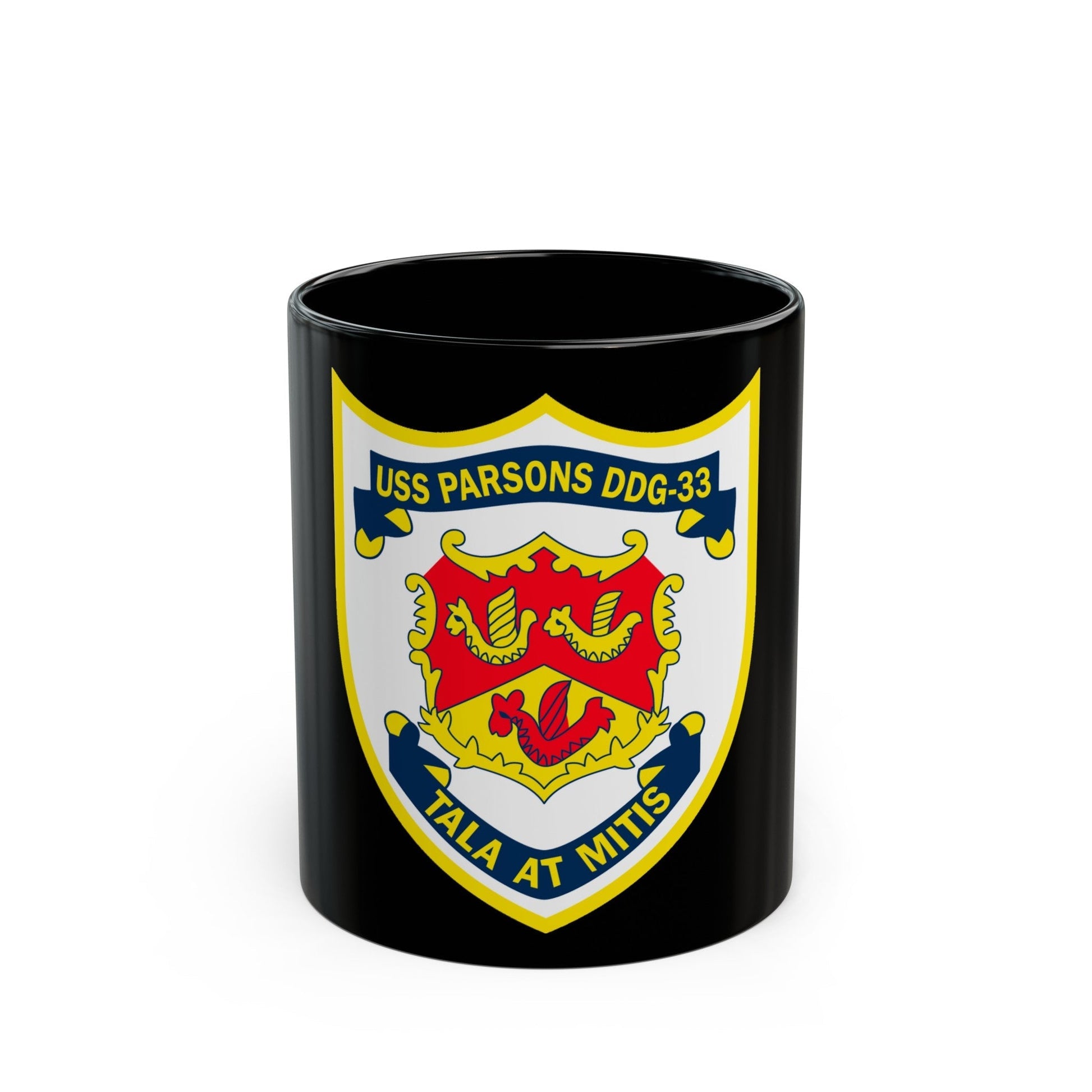 USS Parson DDG 33 Tala At Mitis (U.S. Navy) Black Coffee Mug-11oz-The Sticker Space