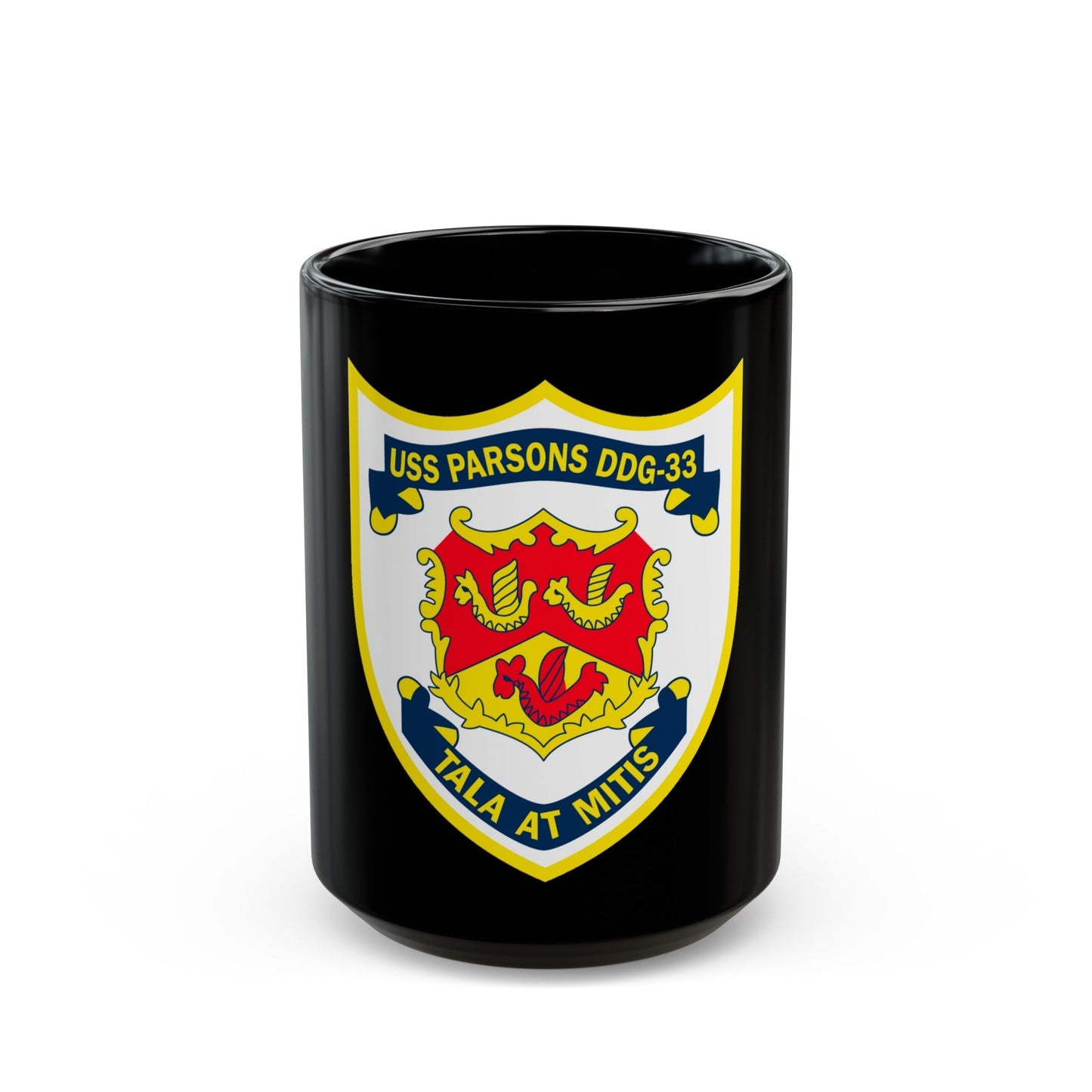 USS Parson DDG 33 Tala At Mitis (U.S. Navy) Black Coffee Mug-15oz-The Sticker Space