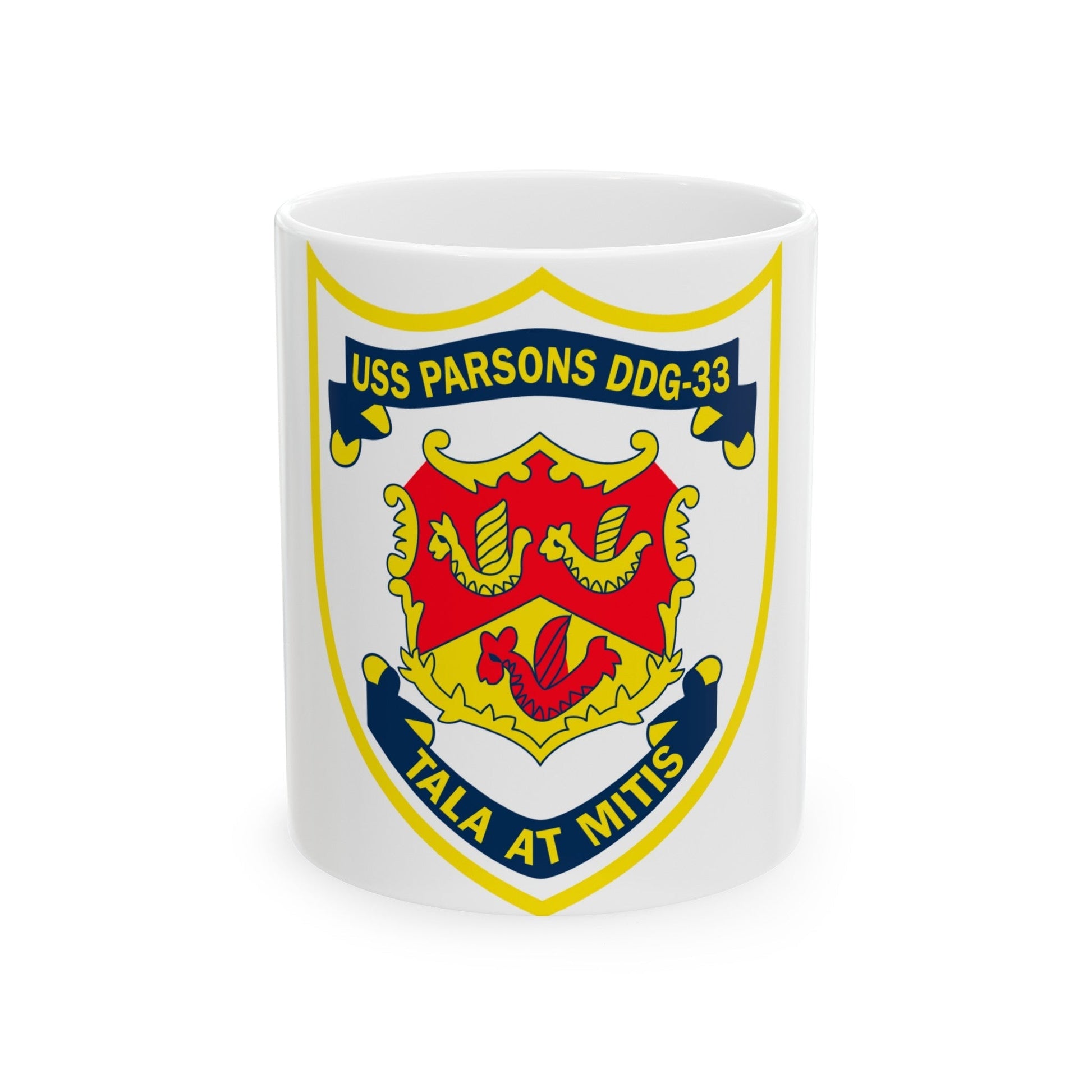 USS Parson DDG 33 Tala At Mitis (U.S. Navy) White Coffee Mug-11oz-The Sticker Space