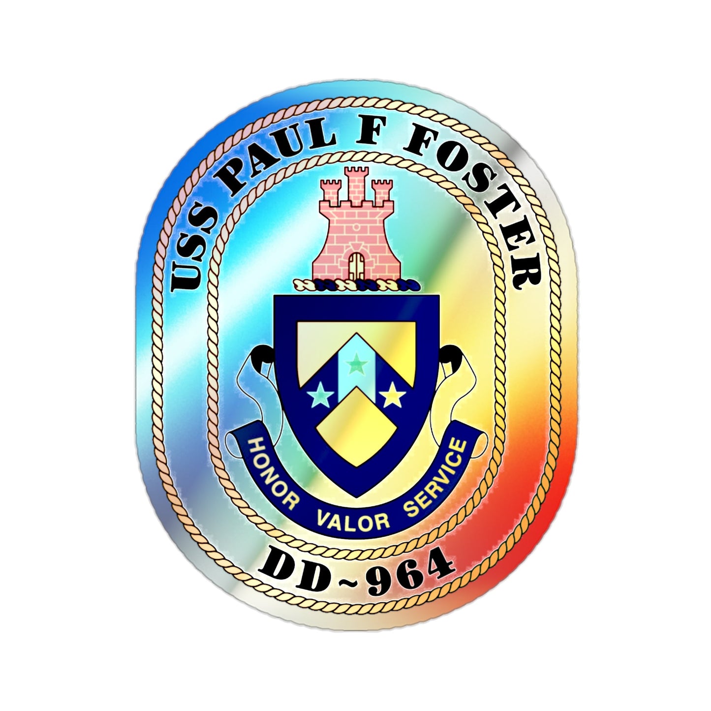 USS PAul F Foster DD 964 (U.S. Navy) Holographic STICKER Die-Cut Vinyl Decal-2 Inch-The Sticker Space