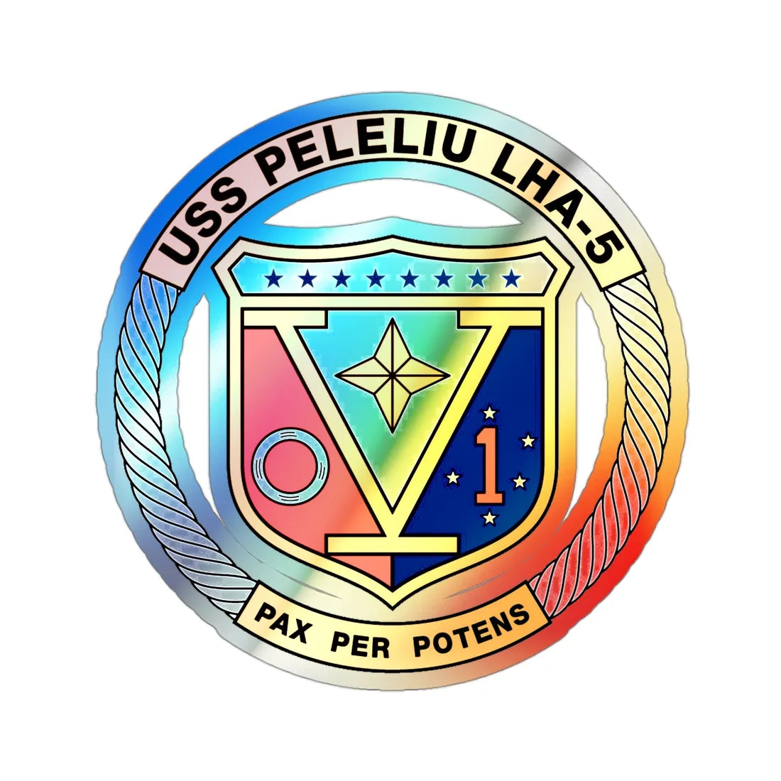 USS Peleliu LHA 5 (U.S. Navy) Holographic STICKER Die-Cut Vinyl Decal 3 Inch Holographic - The Sticker Space