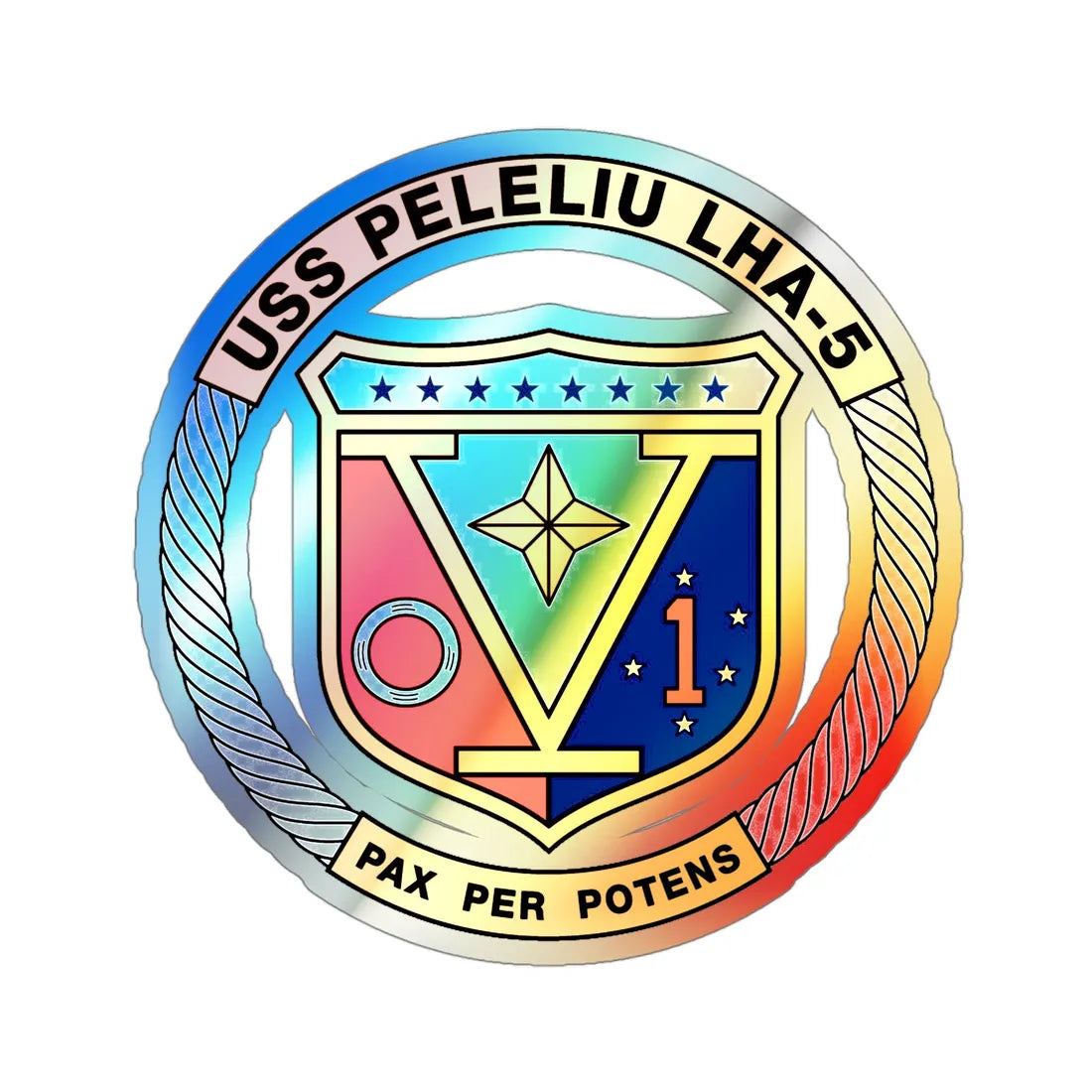 USS Peleliu LHA 5 (U.S. Navy) Holographic STICKER Die-Cut Vinyl Decal 4 Inch Holographic - The Sticker Space