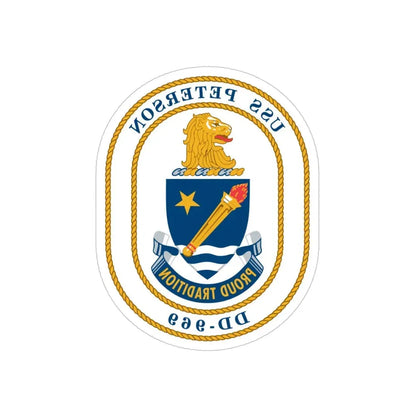 USS Peterson DD 969 (U.S. Navy) REVERSE PRINT Transparent Die-Cut STICKER 4 Inch Die-Cut Transparent - The Sticker Space