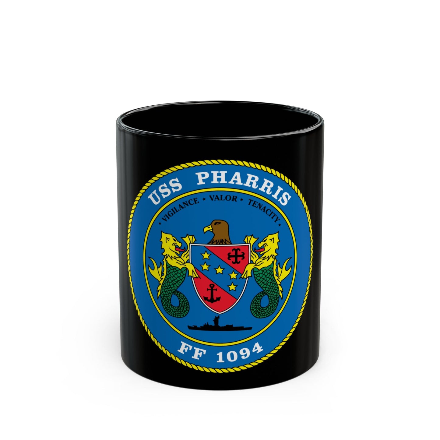USS Pharris FF 1094 (U.S. Navy) Black Coffee Mug-11oz-The Sticker Space