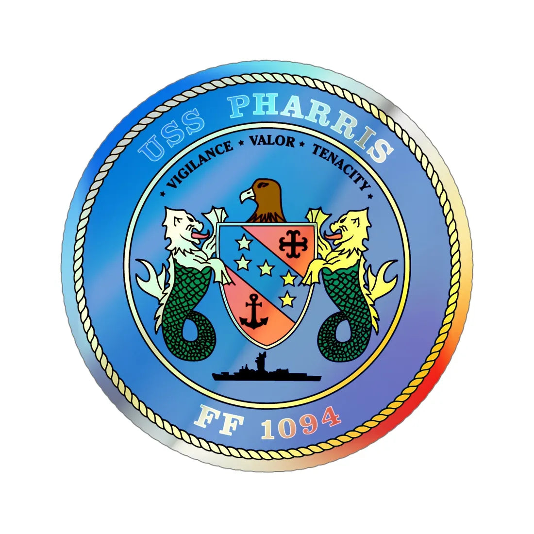 USS Pharris FF 1094 (U.S. Navy) Holographic STICKER Die-Cut Vinyl Decal 5 Inch Holographic - The Sticker Space