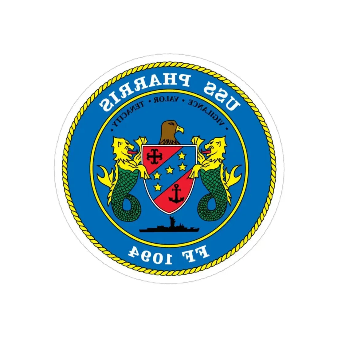 USS Pharris FF 1094 (U.S. Navy) REVERSE PRINT Transparent Die-Cut STICKER 3 Inch Die-Cut Transparent - The Sticker Space