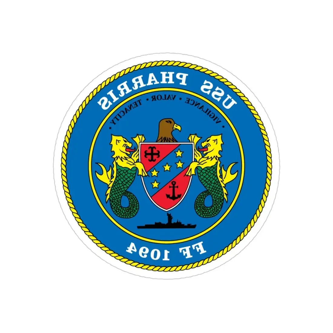 USS Pharris FF 1094 (U.S. Navy) REVERSE PRINT Transparent Die-Cut STICKER 4 Inch Die-Cut Transparent - The Sticker Space
