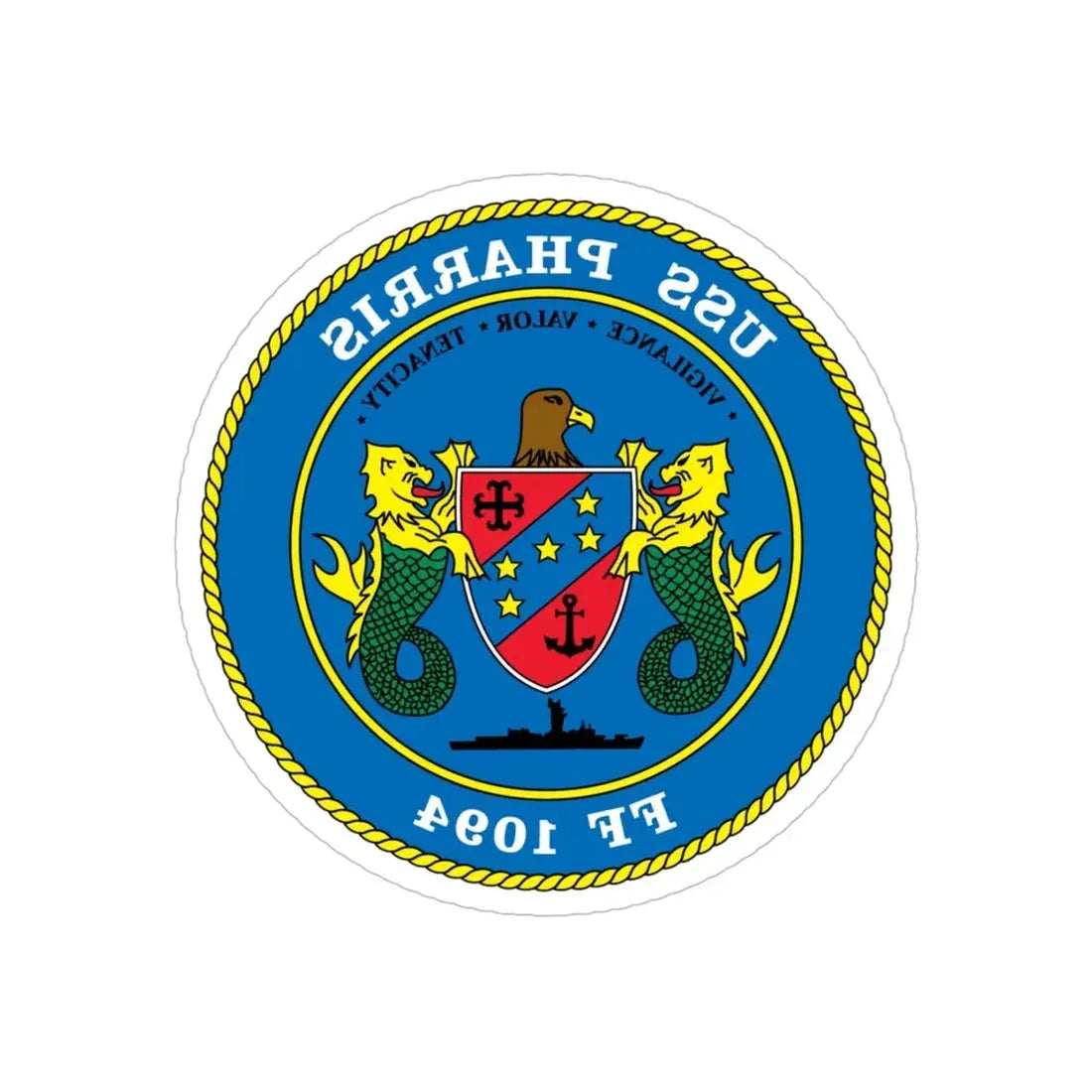 USS Pharris FF 1094 (U.S. Navy) REVERSE PRINT Transparent Die-Cut STICKER 5 Inch Die-Cut Transparent - The Sticker Space