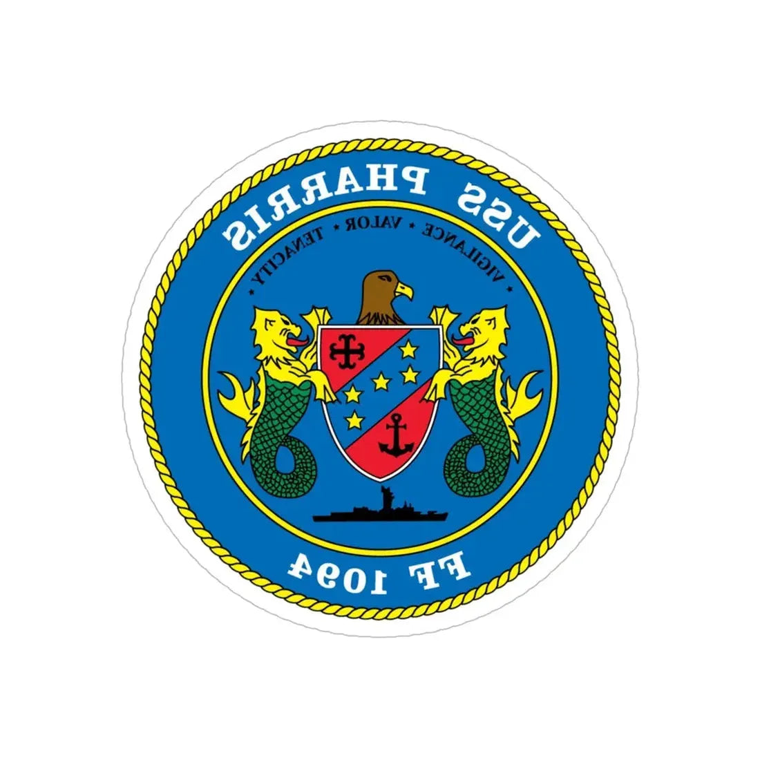 USS Pharris FF 1094 (U.S. Navy) REVERSE PRINT Transparent Die-Cut STICKER 6 Inch Die-Cut Transparent - The Sticker Space
