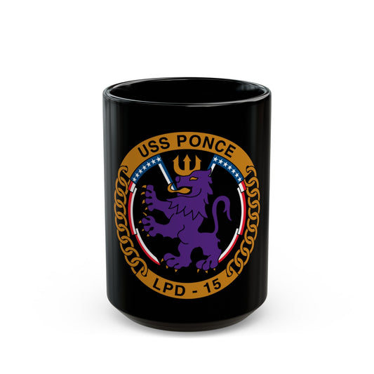USS Ponce LPD 15 (U.S. Navy) Black Coffee Mug-15oz-The Sticker Space