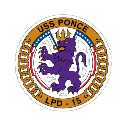 USS Ponce LPD 15 (U.S. Navy) STICKER Vinyl Kiss-Cut Decal 3 Inch White - The Sticker Space