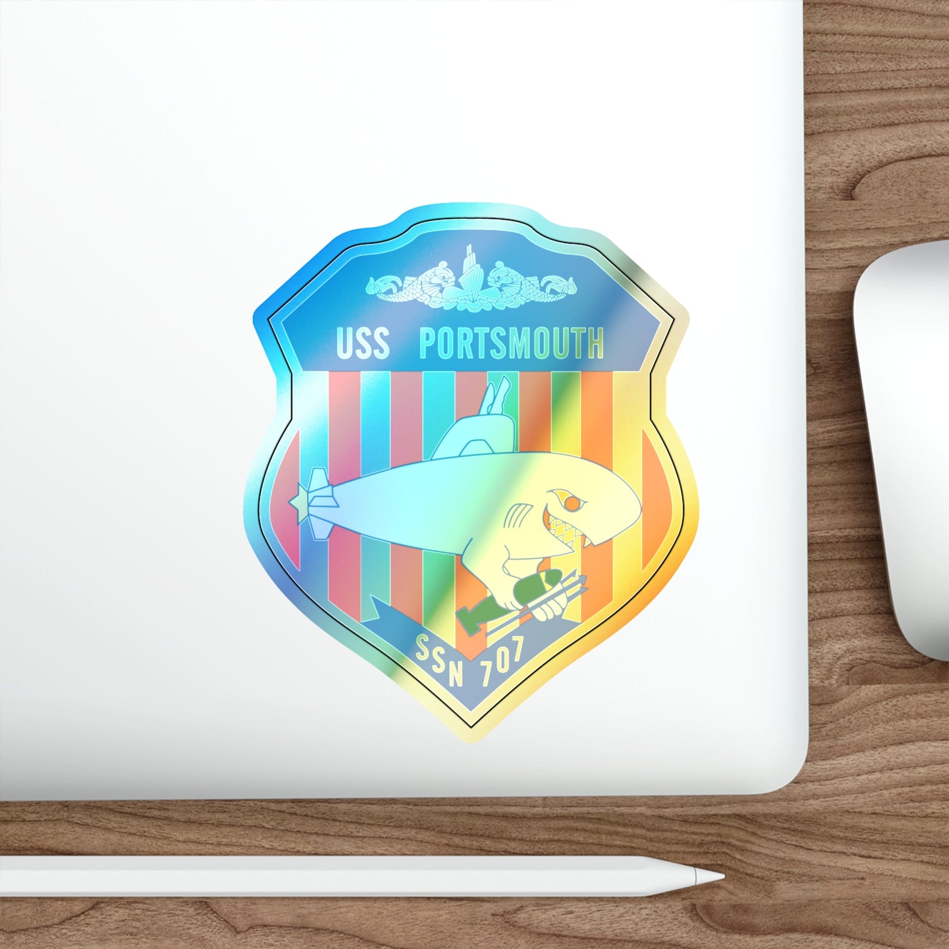 USS Portsmouth SSN 707 (U.S. Navy) Holographic STICKER Die-Cut Vinyl Decal-The Sticker Space