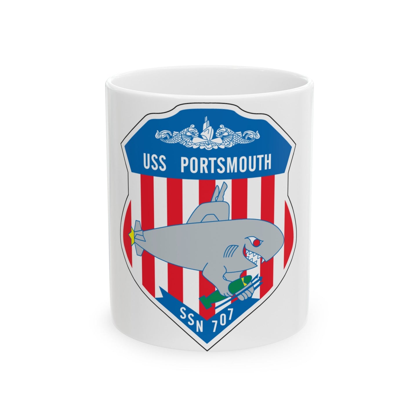 USS Portsmouth SSN 707 (U.S. Navy) White Coffee Mug-11oz-The Sticker Space