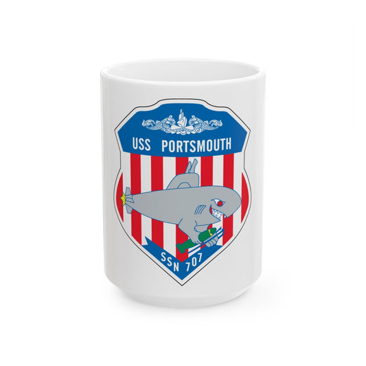 USS Portsmouth SSN 707 (U.S. Navy) White Coffee Mug-15oz-The Sticker Space