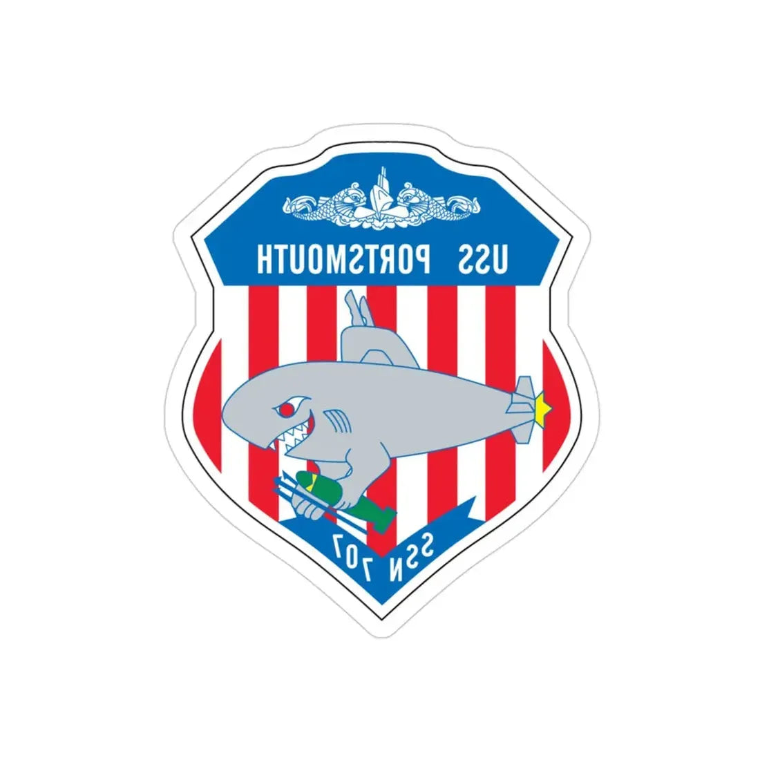 USS Portsmouth SSN 707 (U.S. Navy) REVERSE PRINT Transparent Die-Cut STICKER 3 Inch Die-Cut Transparent - The Sticker Space