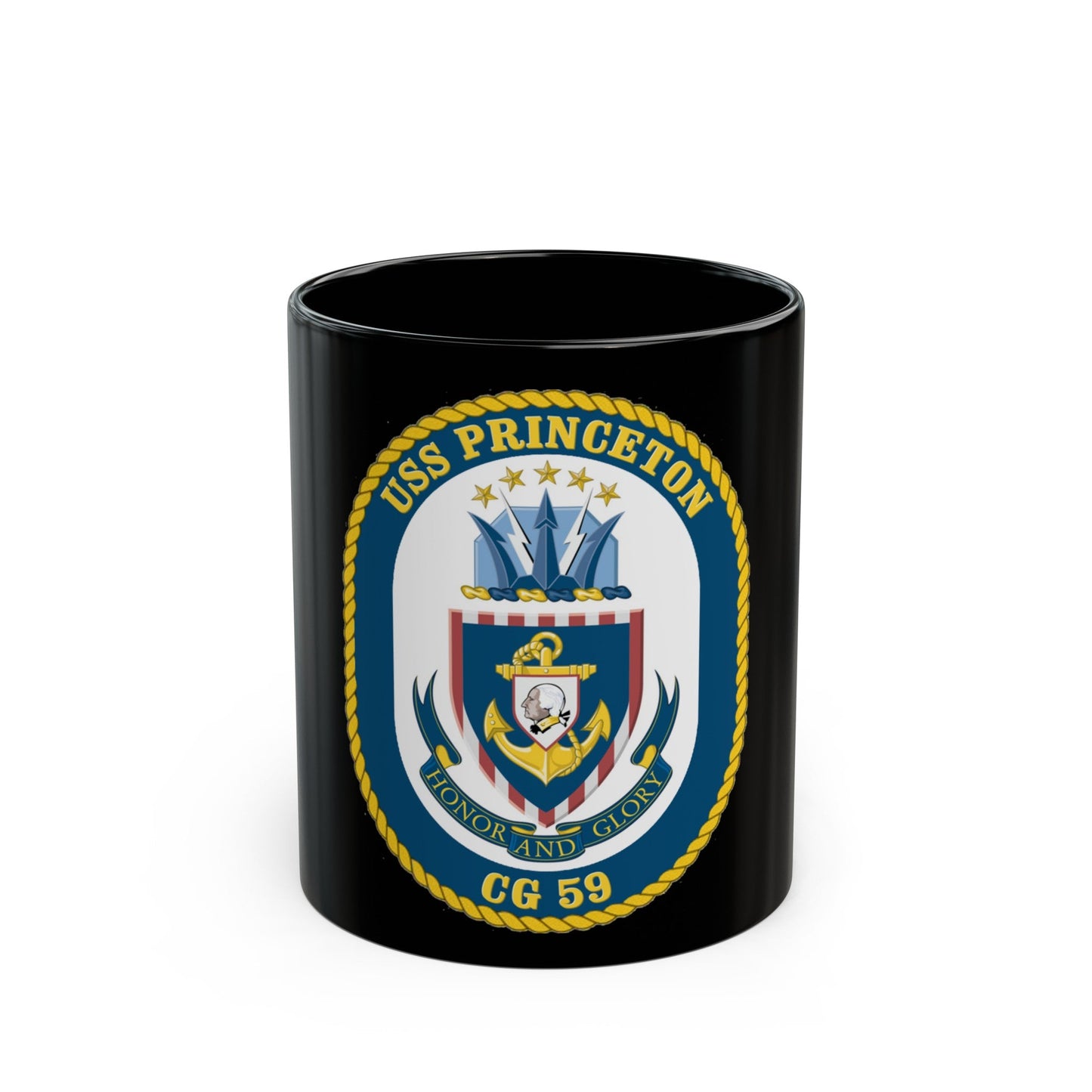 USS Princeton CG 59 Crest (U.S. Navy) Black Coffee Mug-11oz-The Sticker Space