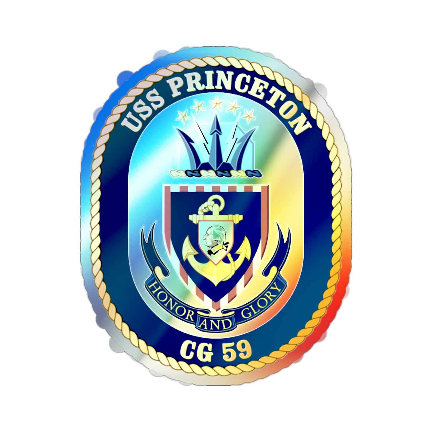 USS Princeton CG 59 Crest (U.S. Navy) Holographic STICKER Die-Cut Vinyl Decal-2 Inch-The Sticker Space