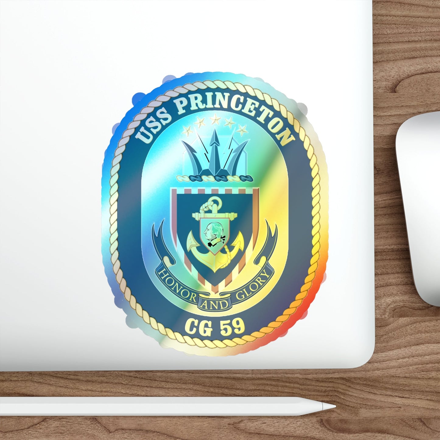 USS Princeton CG 59 Crest (U.S. Navy) Holographic STICKER Die-Cut Vinyl Decal-The Sticker Space