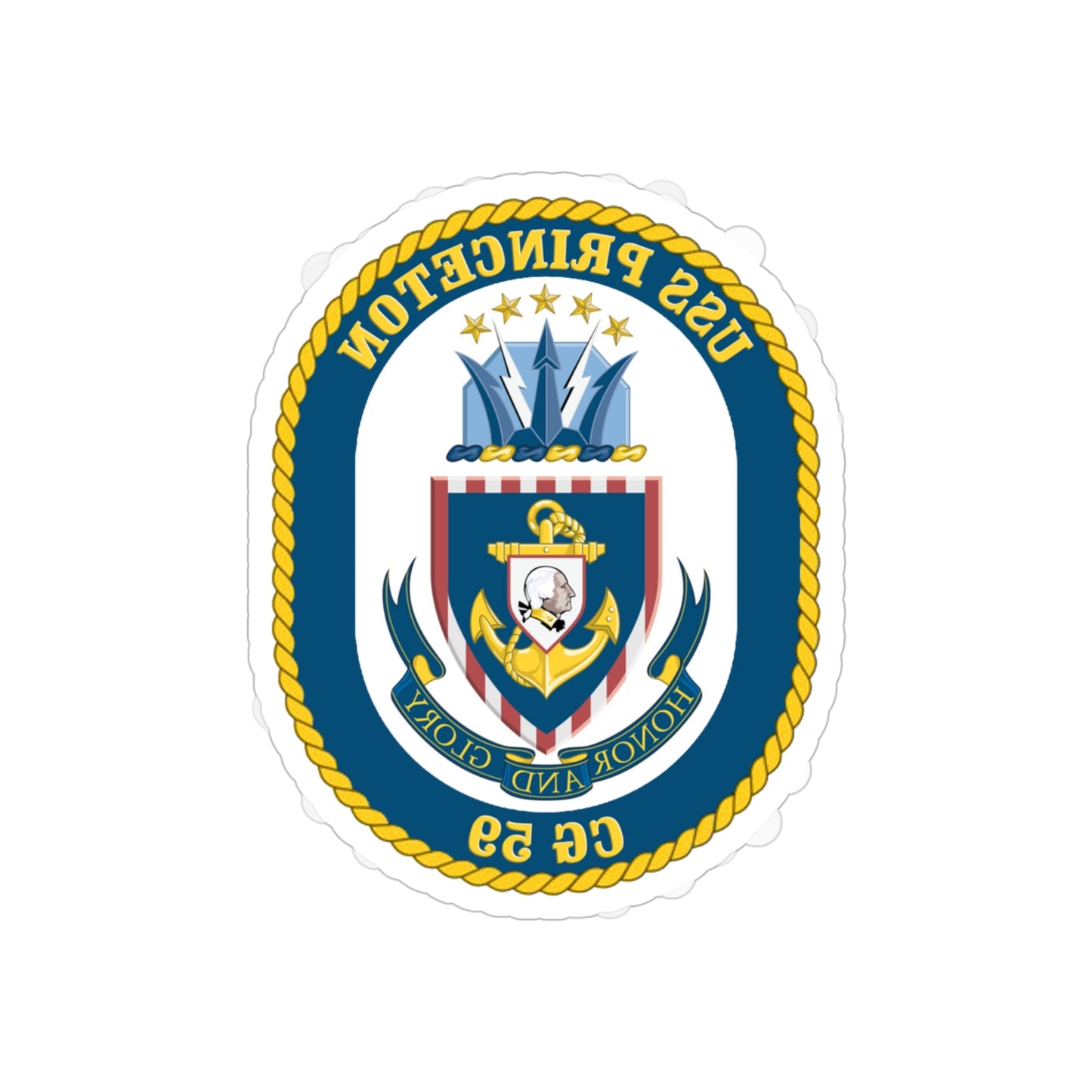 USS Princeton CG 59 Crest (U.S. Navy) REVERSE PRINT Transparent STICKER-5" × 5"-The Sticker Space