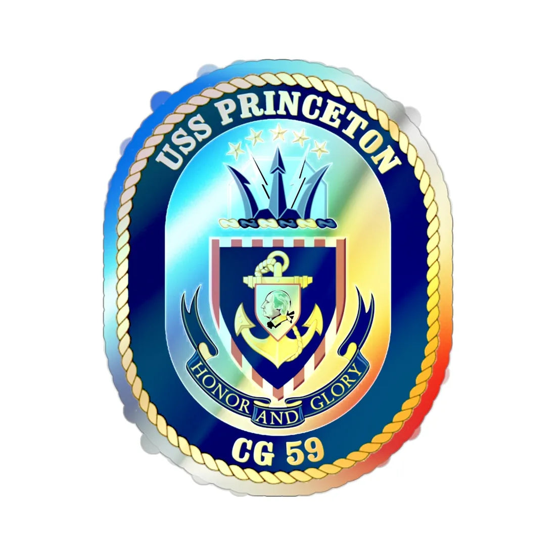 USS Princeton CG 59 Crest (U.S. Navy) Holographic STICKER Die-Cut Vinyl Decal 2 Inch Holographic - The Sticker Space
